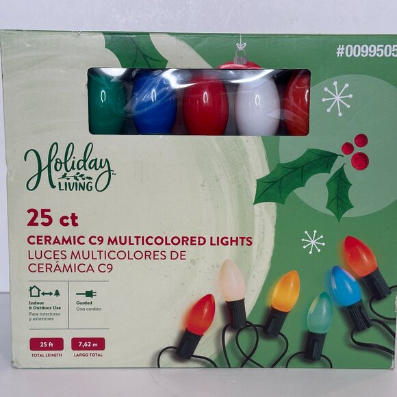 Holiday Living 25 ct Ceramic C9 Multicolored lights 25 ft NEW IN BOX - Picture 1 of 7